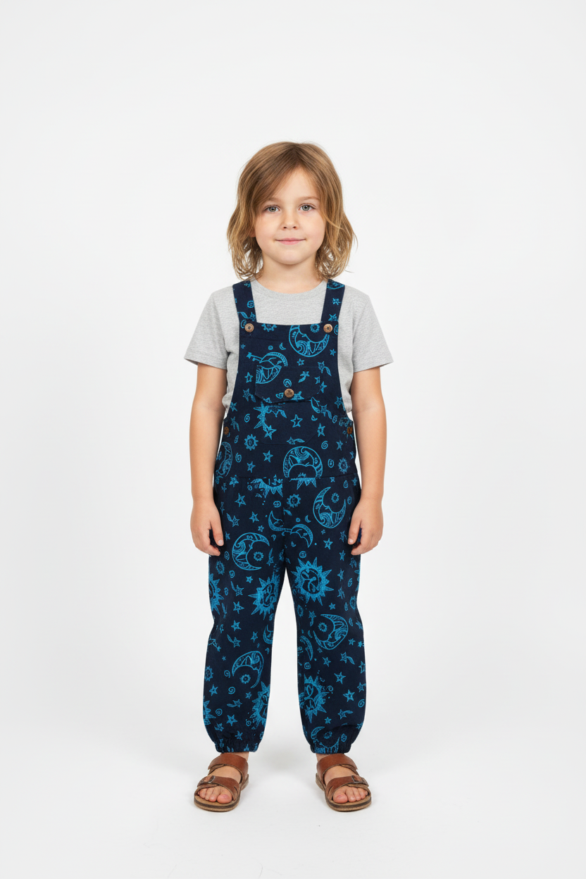 Gringo Fairtrade Kid's Celestial Dungarees ~ Blue