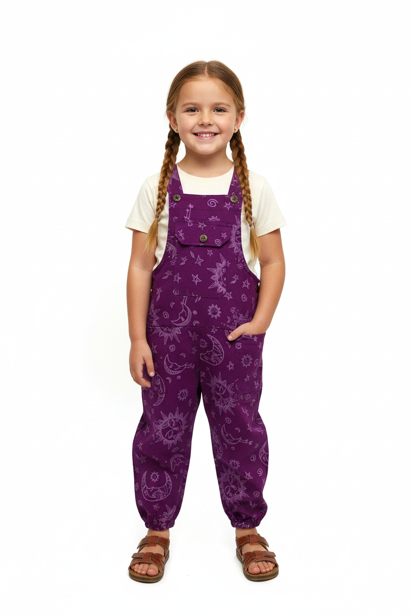 Gringo Fairtrade Kid's Celestial Dungarees ~ Purple