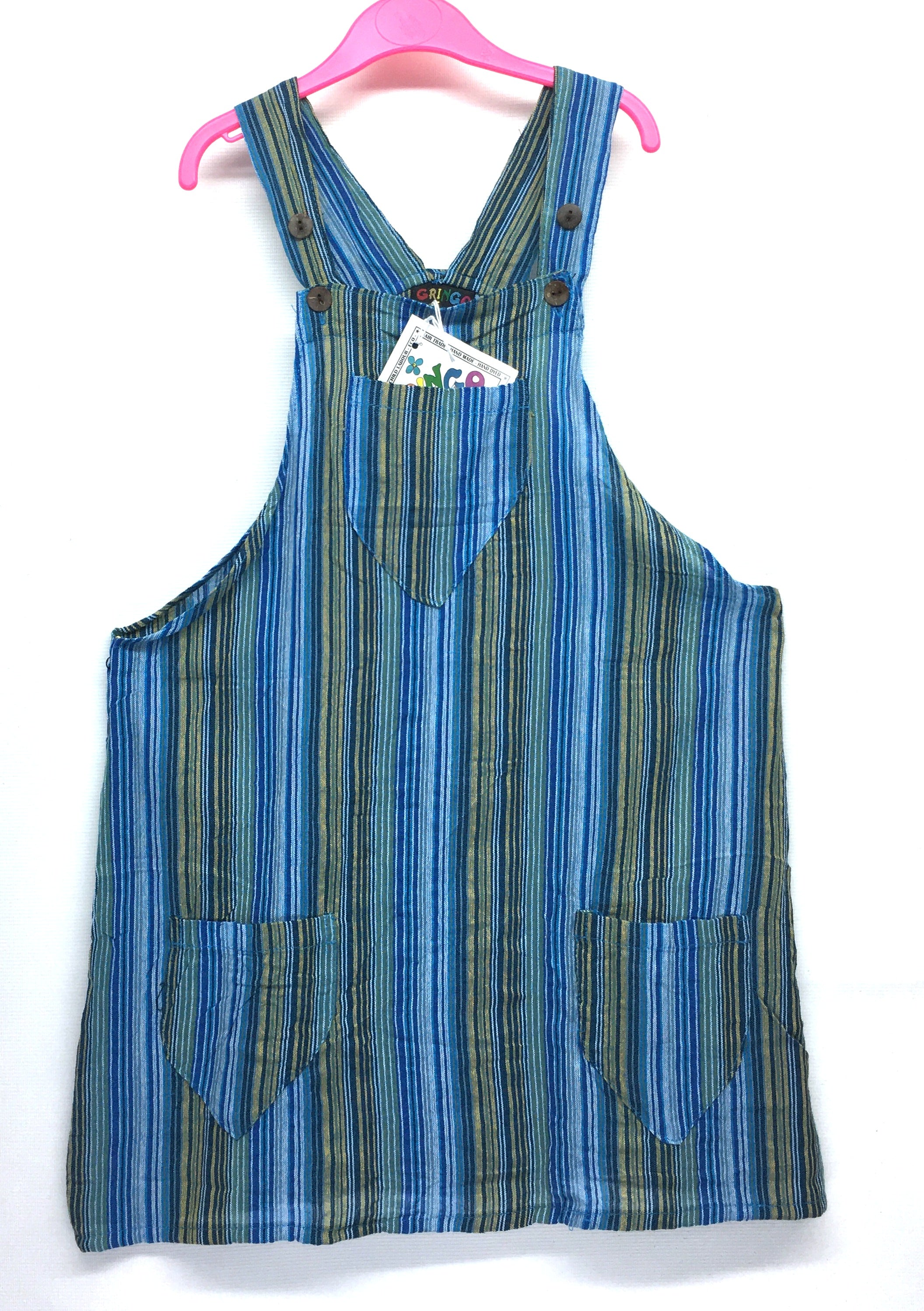 Gringo Fairtrade Girls Striped Pinafore Dress