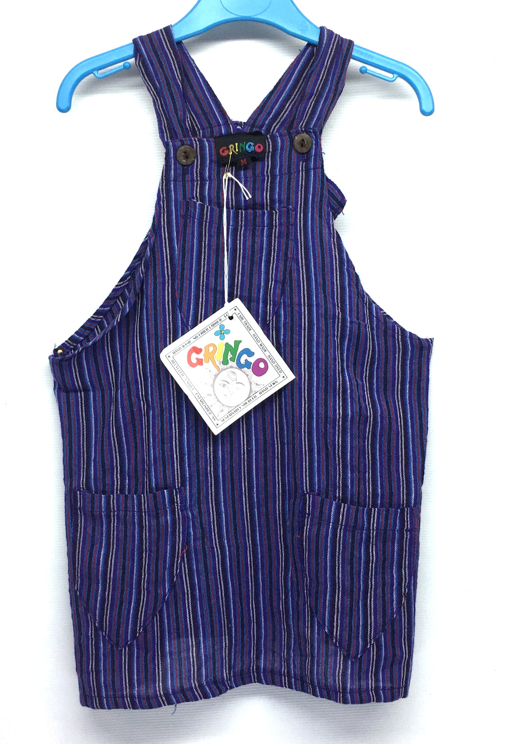 Gringo Fairtrade Girls Striped Cotton Pinafore Dress