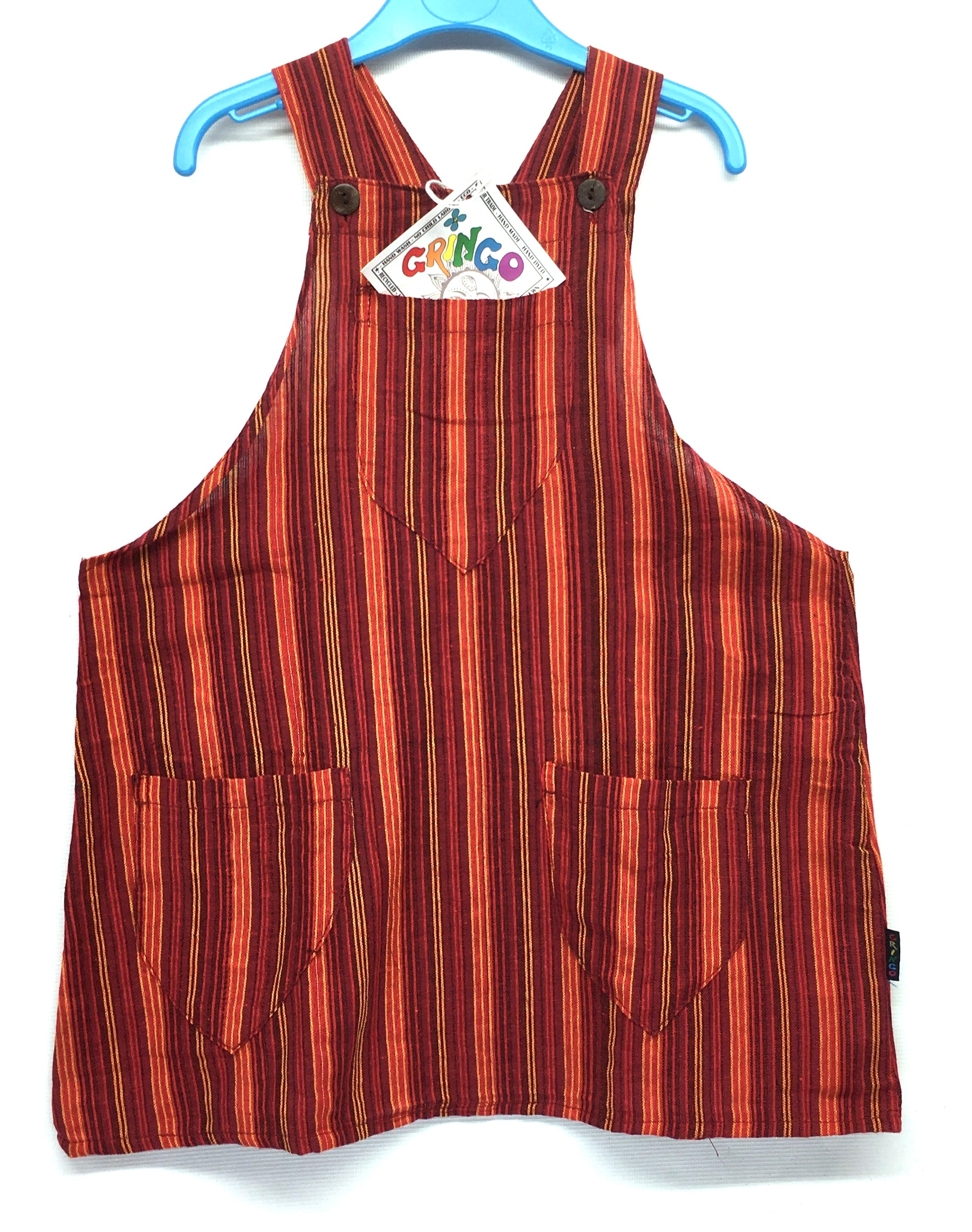 Gringo Fairtrade Girls Striped Cotton Pinafore Dress