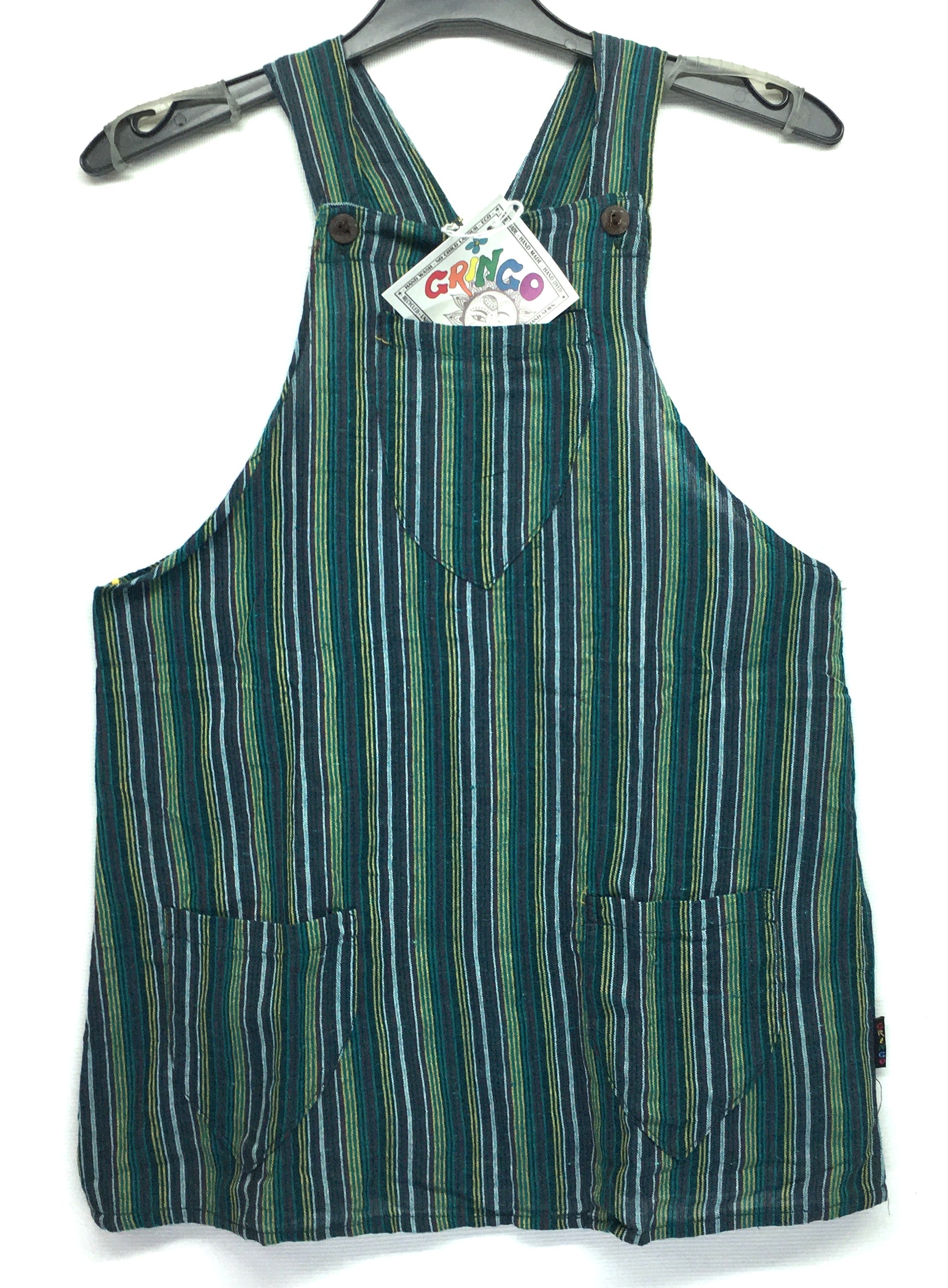 Gringo Fairtrade Girls Striped Cotton Pinafore Dress