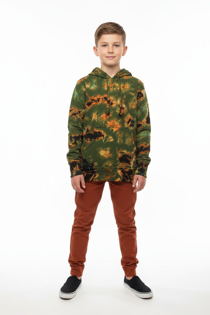 Gringo Fairtrade Tie Dye Hooded Sweat Top ~ Green