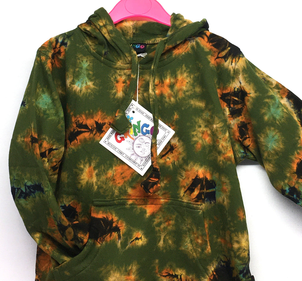 Gringo Fairtrade Tie Dye Hooded Sweat Top ~ Green