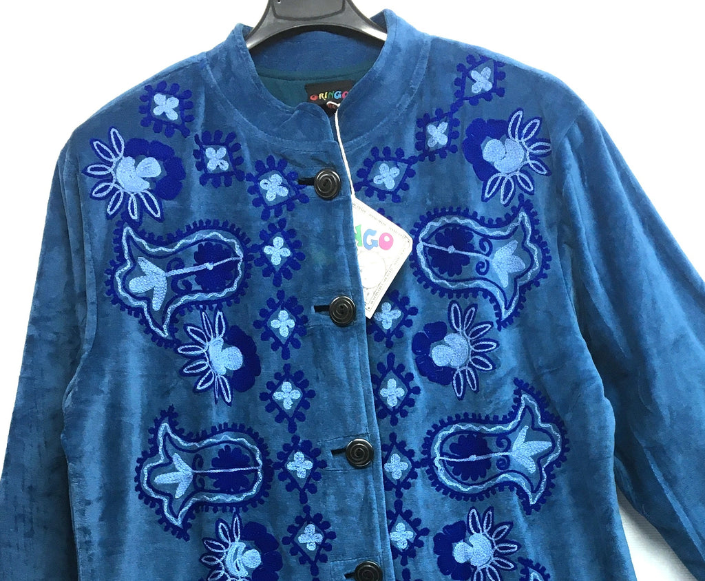 Gringo Fairtrade Petrol Blue Velvet Jacket ~ M/L