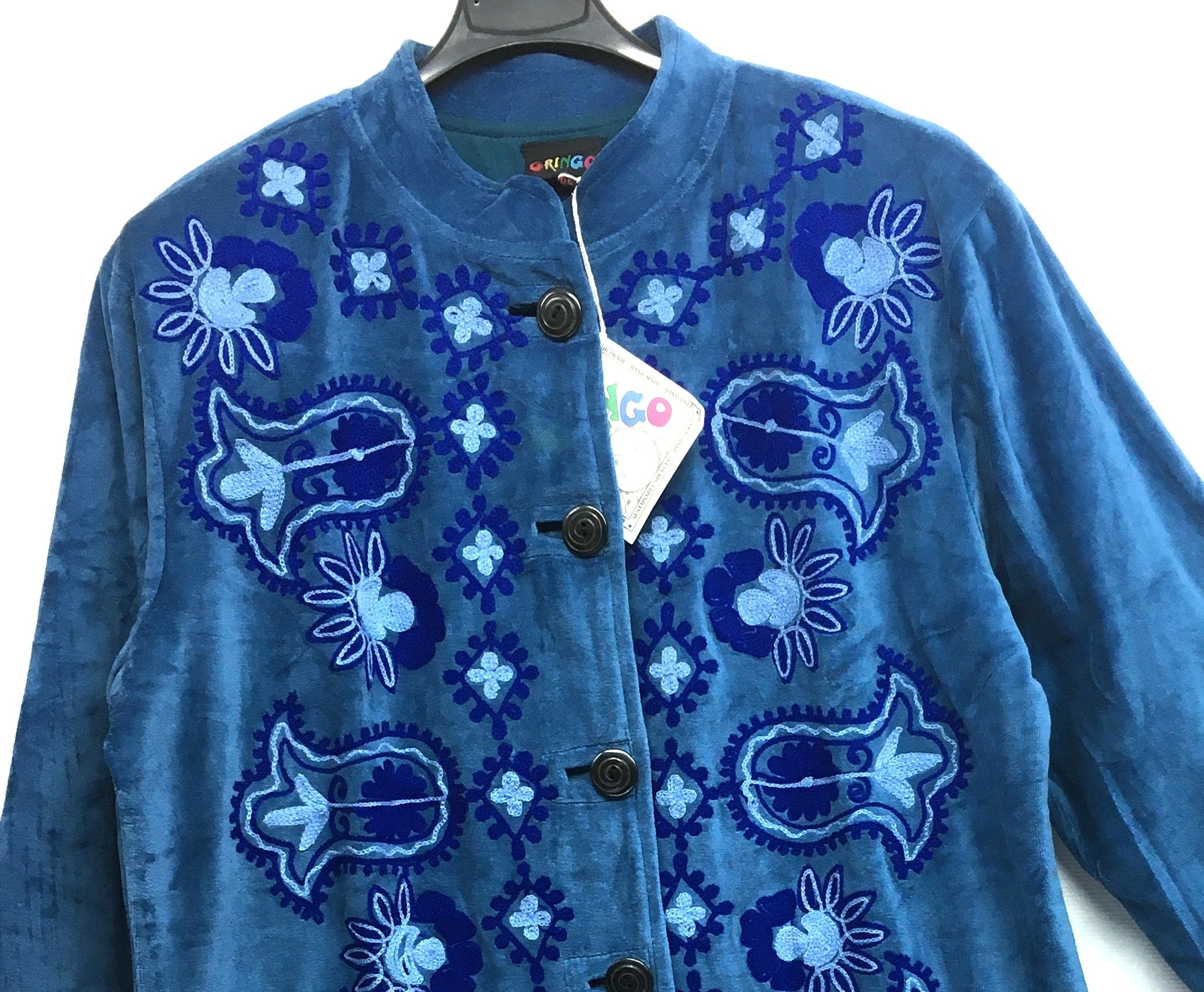 Gringo Fairtrade Petrol Blue Velvet Jacket ~ M/L