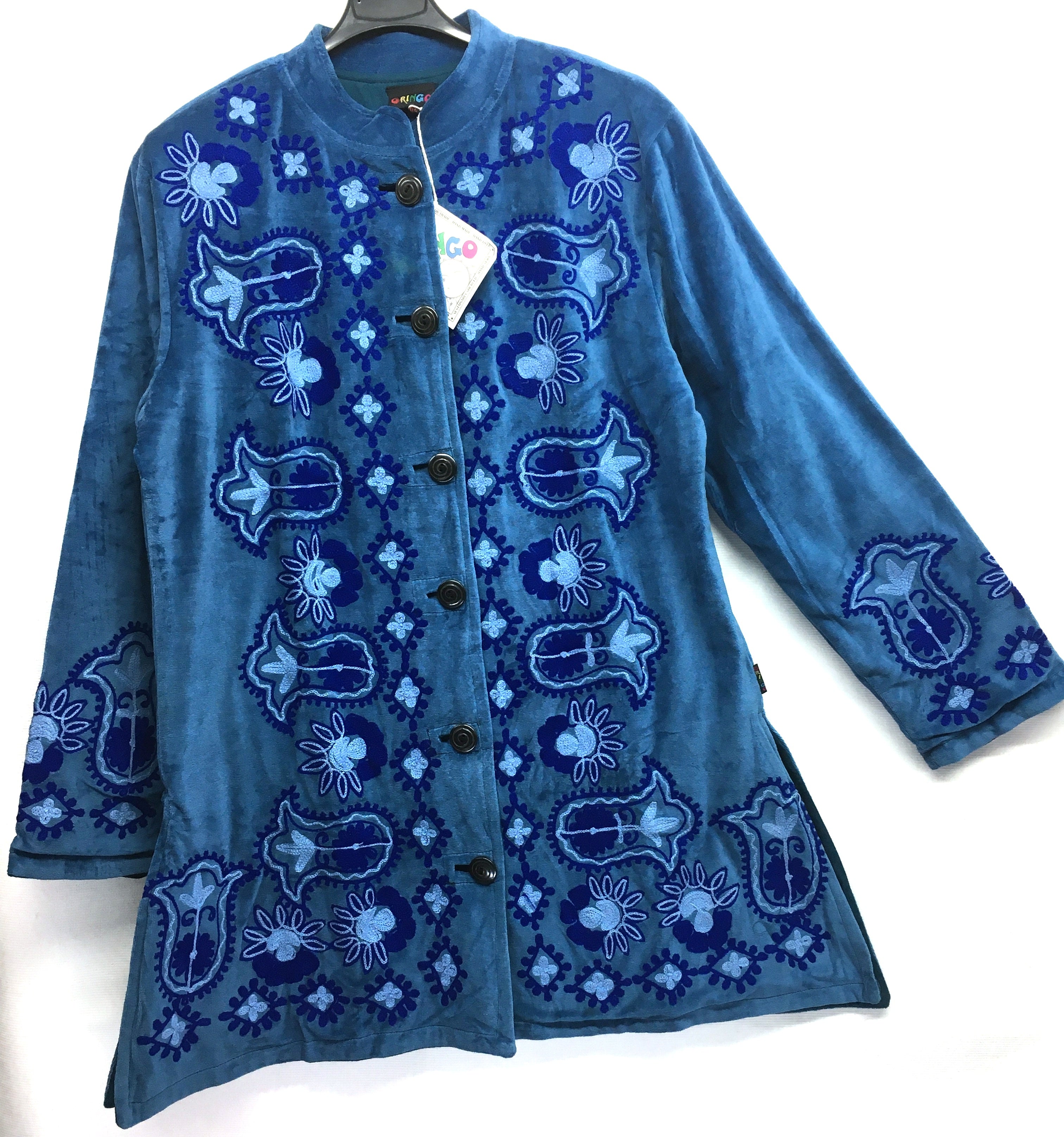 Gringo Fairtrade Petrol Blue Velvet Jacket ~ M/L