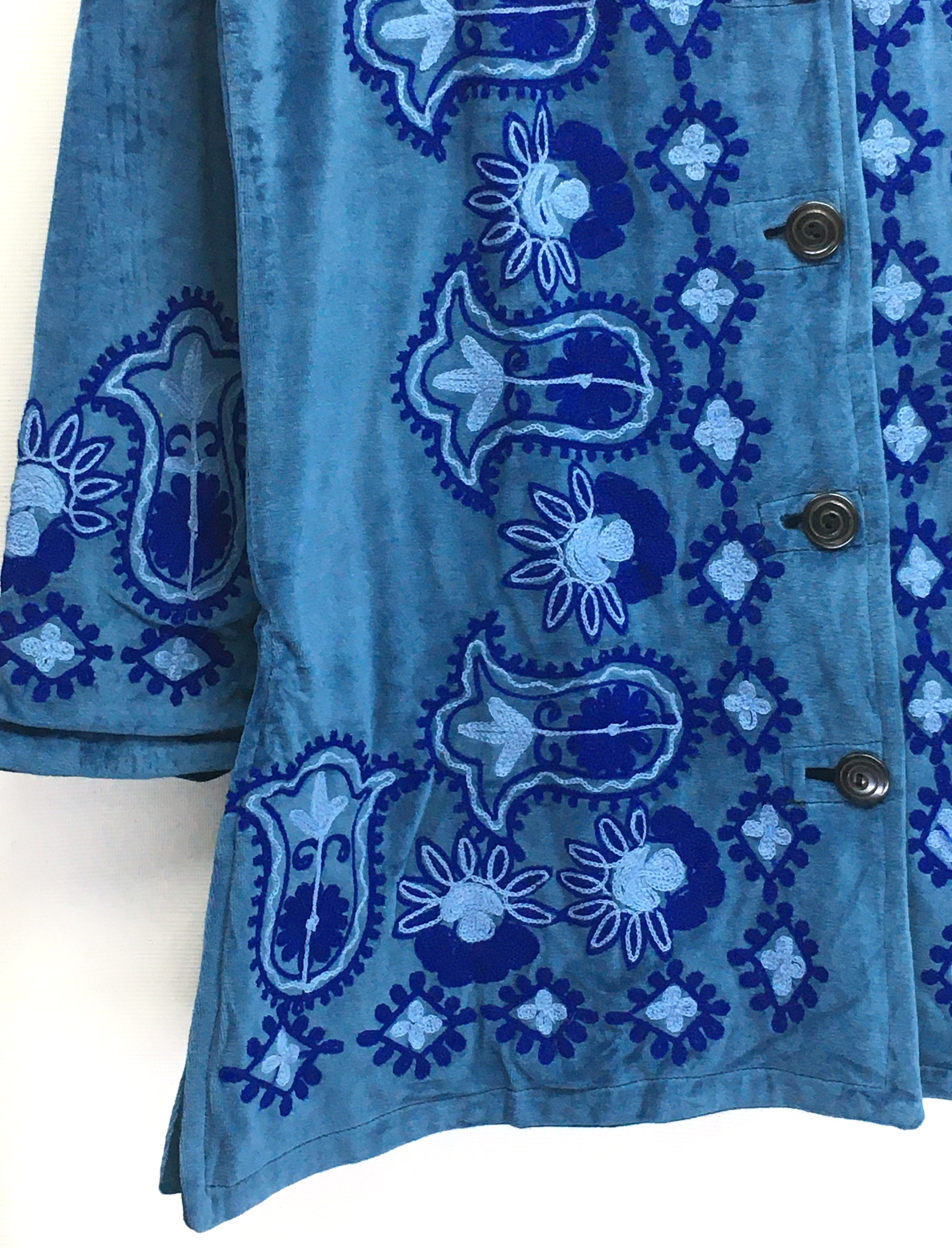 Gringo Fairtrade Petrol Blue Velvet Jacket ~ M/L
