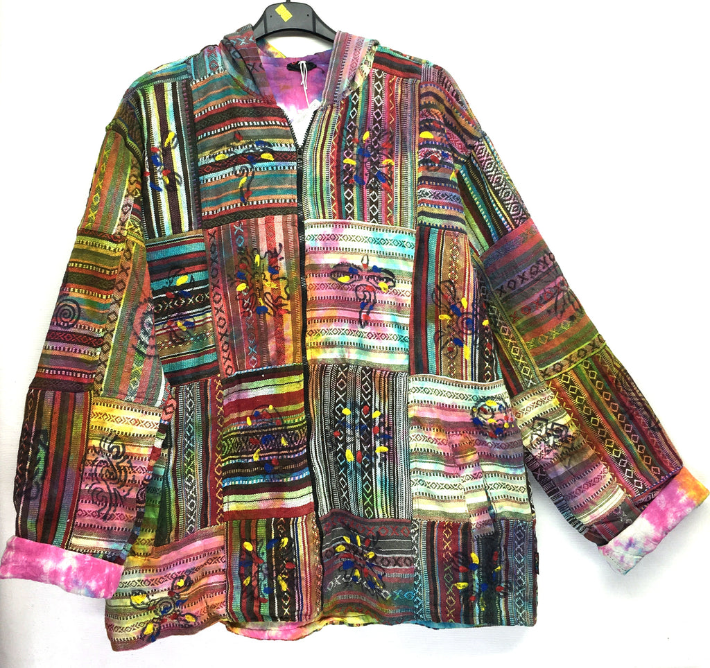 Gringo Fairtrade Ethnic Tie Dye Cotton Gheri Weave Patchwork Jacket - XL