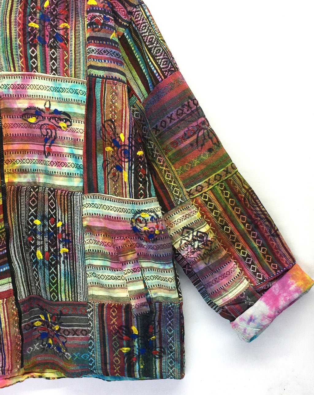 Gringo Fairtrade Ethnic Tie Dye Cotton Gheri Weave Patchwork Jacket - XL