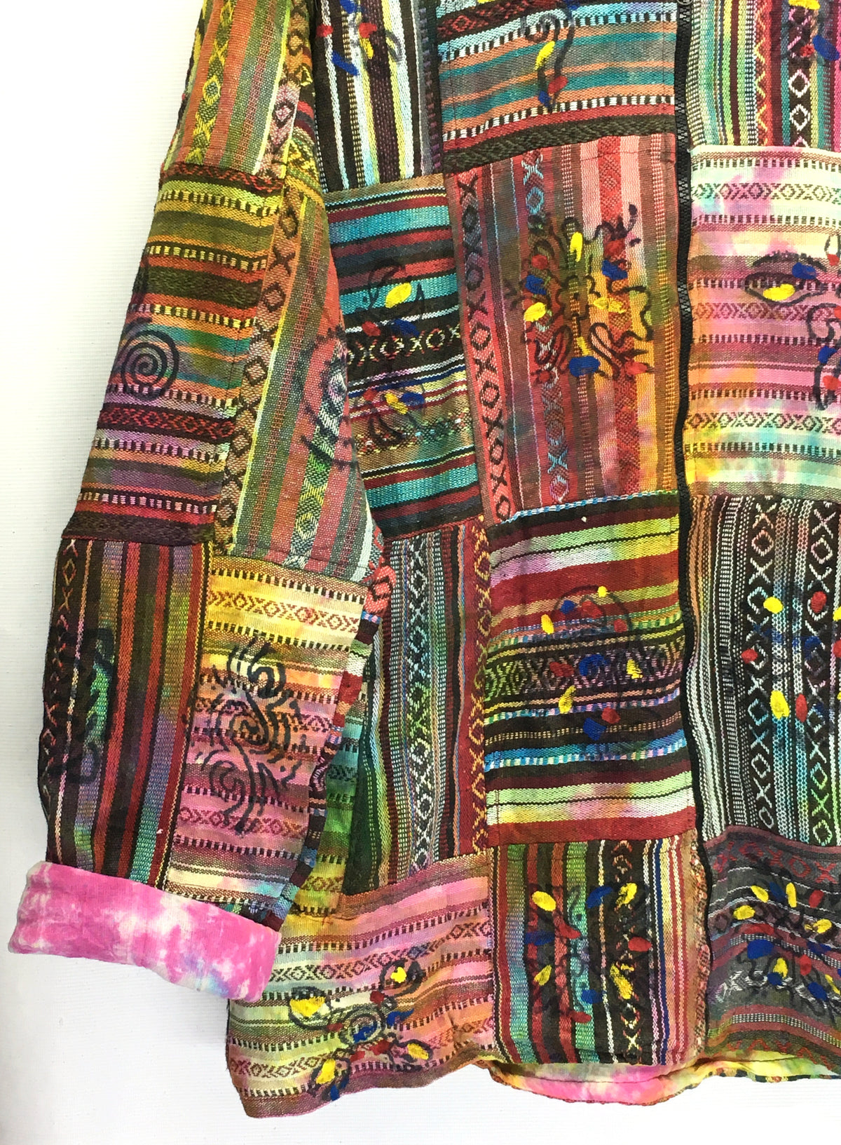Gringo Fairtrade Ethnic Tie Dye Cotton Gheri Weave Patchwork Jacket - XL