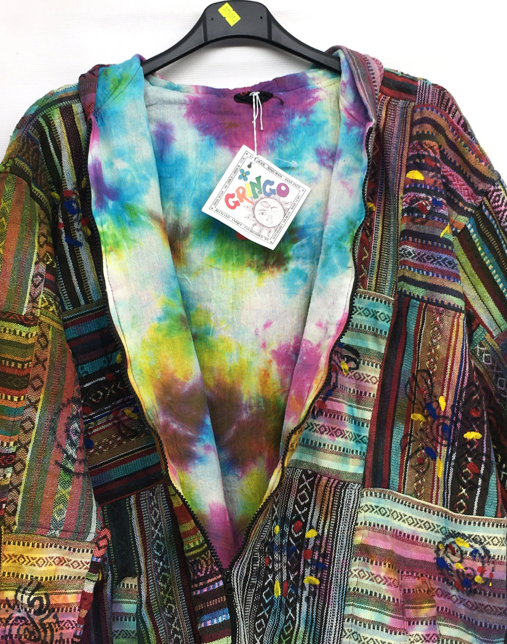 Gringo Fairtrade Ethnic Tie Dye Cotton Gheri Weave Patchwork Jacket - XL