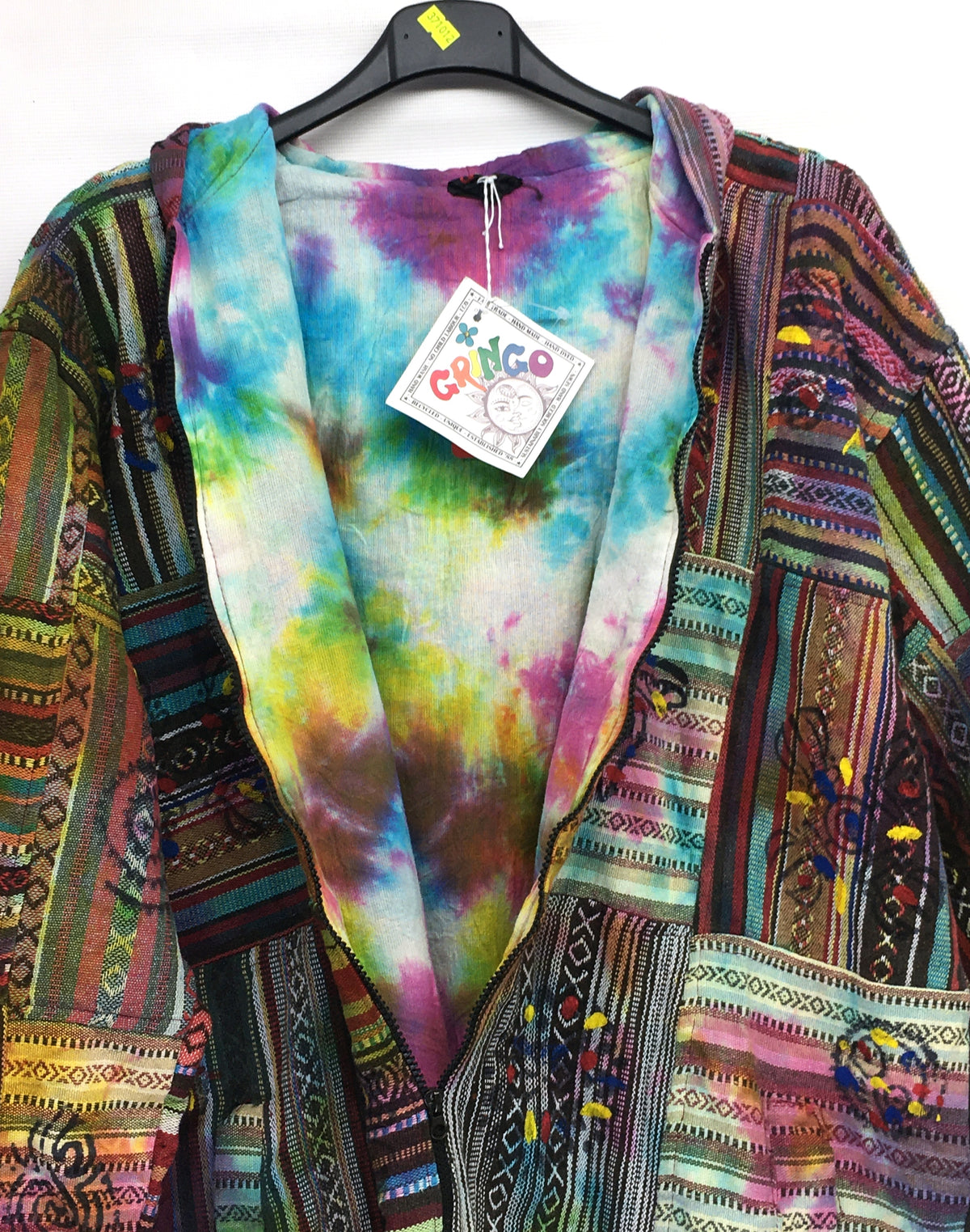 Gringo Fairtrade Ethnic Tie Dye Cotton Gheri Weave Patchwork Jacket - XL