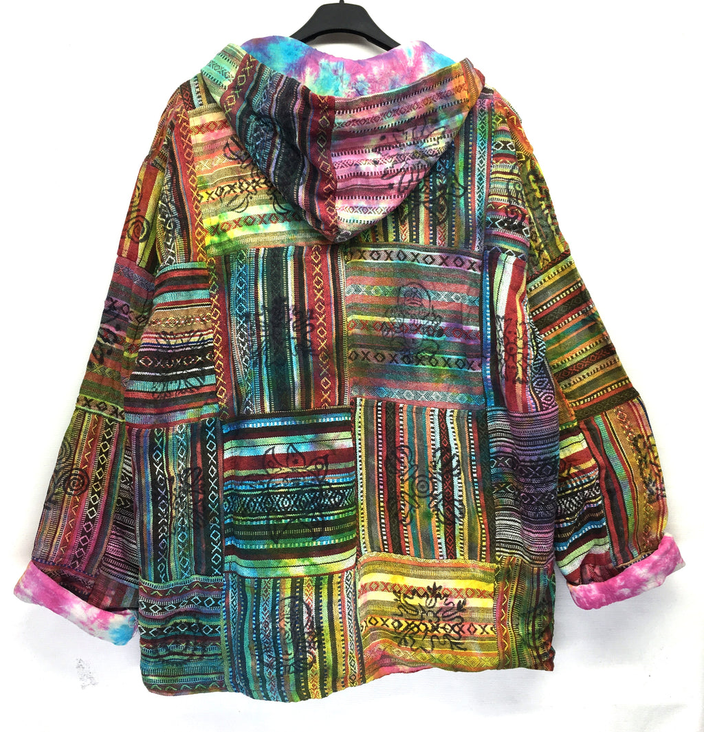 Gringo Fairtrade Ethnic Tie Dye Cotton Gheri Weave Patchwork Jacket - XL