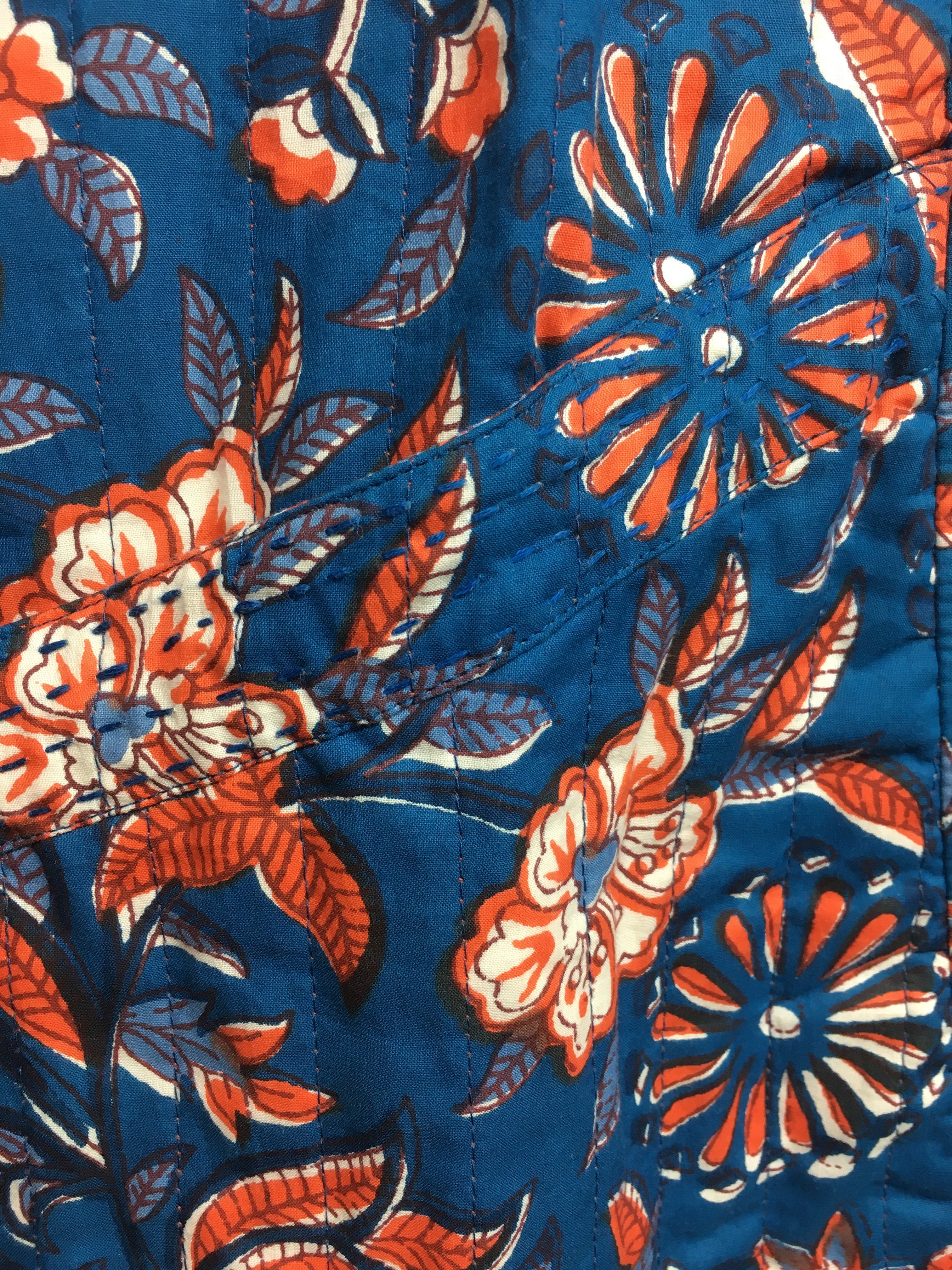 Adini Indred Trailing Botanical Reversible Quilted Kimono Jacket - Red Orange