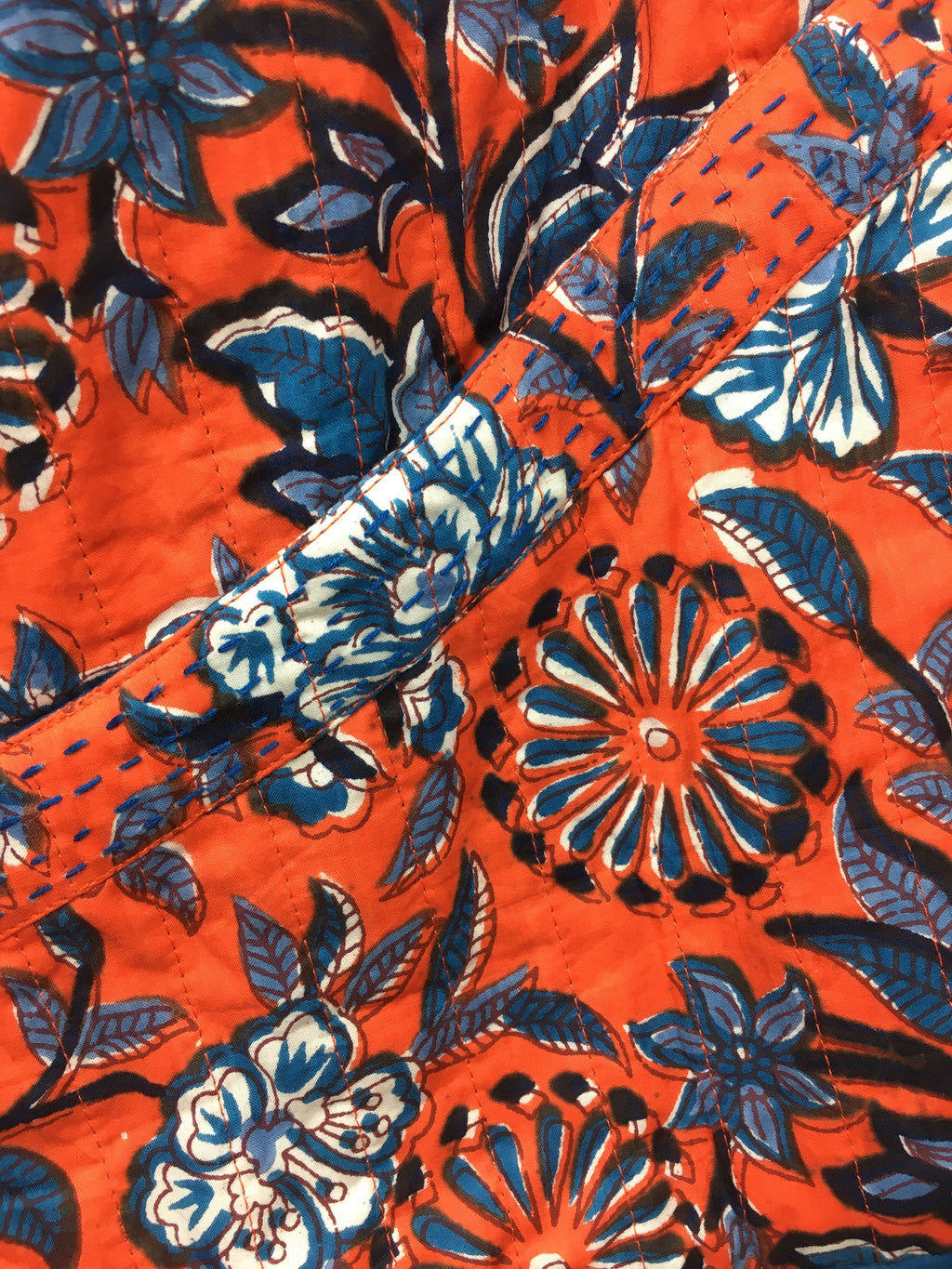 Adini Indred Trailing Botanical Reversible Quilted Kimono Jacket - Red Orange