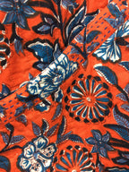 Adini Indred Trailing Botanical Reversible Quilted Kimono Jacket - Red Orange