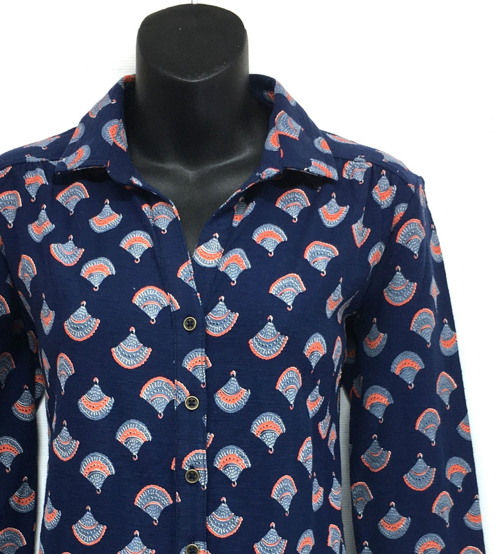 Adini Salina Cotton Jersey Button Shirt – Evening Blue Fan Print