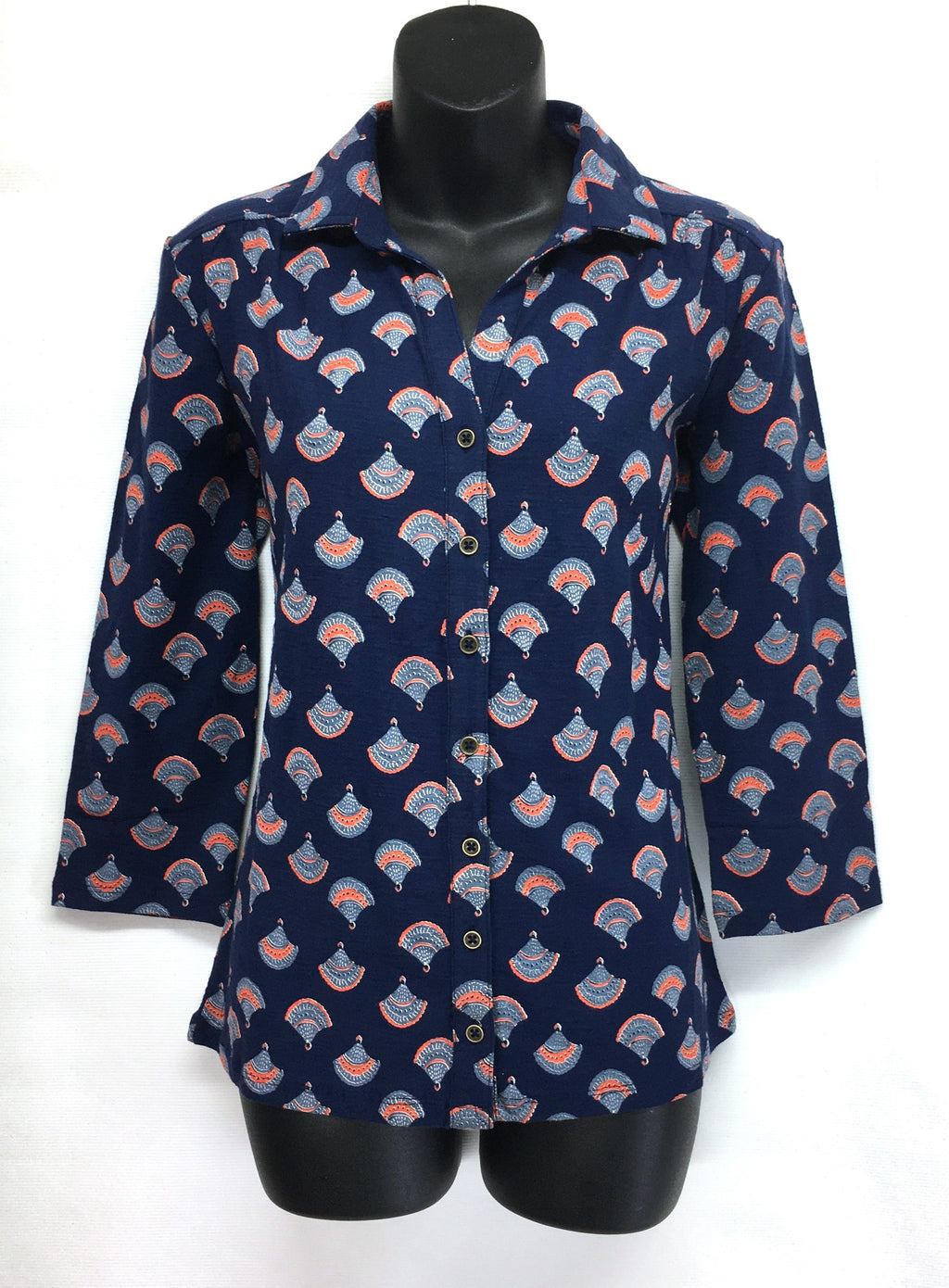 Adini Salina Cotton Jersey Button Shirt – Evening Blue Fan Print