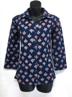 Adini Salina Cotton Jersey Button Shirt – Evening Blue Fan Print