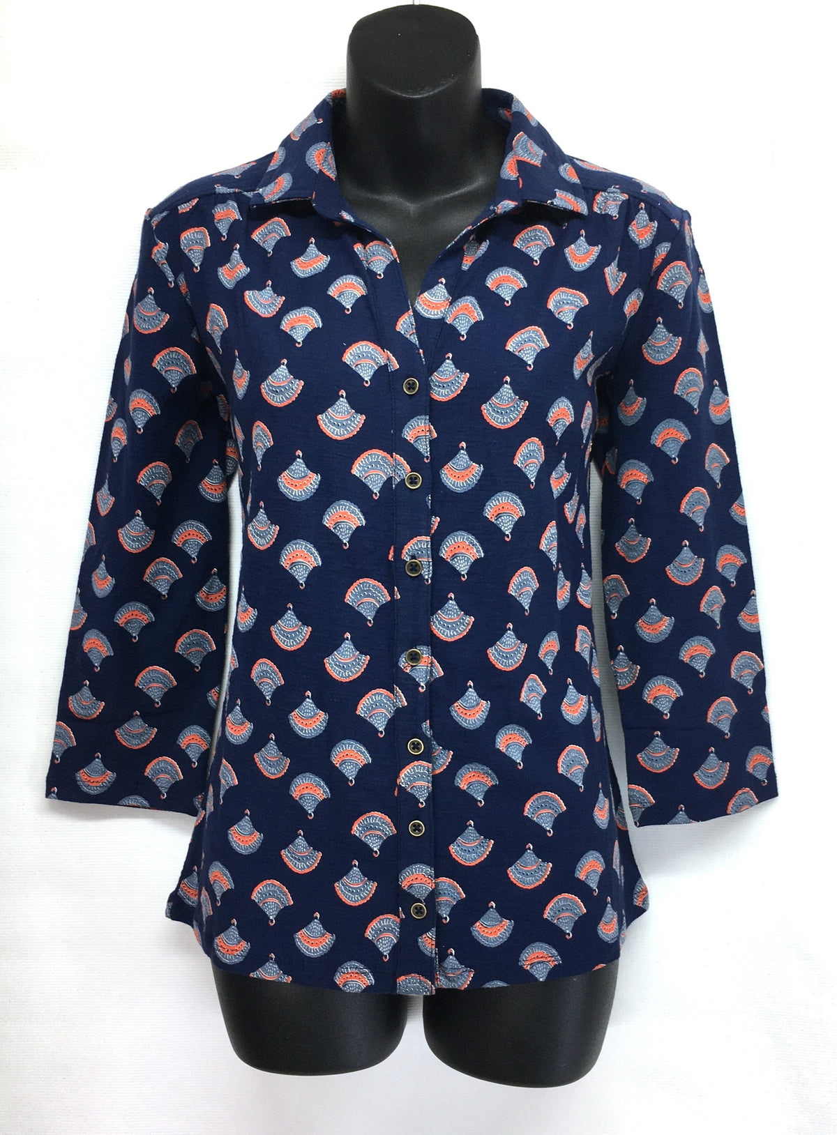 Adini Salina Cotton Jersey Button Shirt – Evening Blue Fan Print