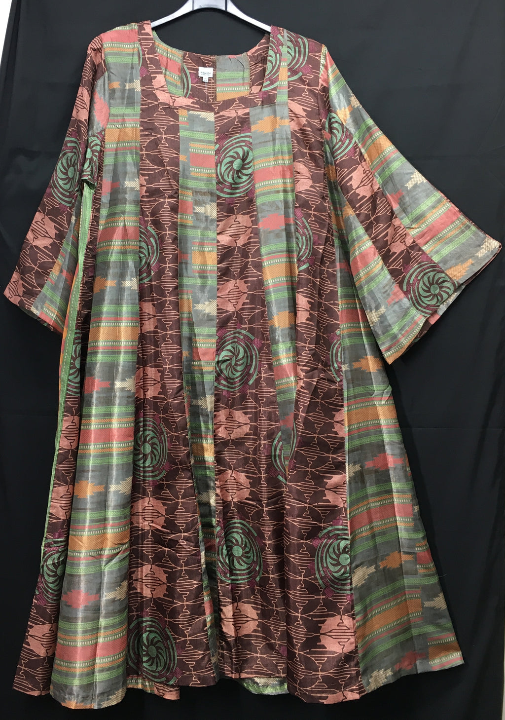 Siesta Boho Fantasy Panelled Long Smock Dress - Chocolate/Turquoise or Green/Chocolate