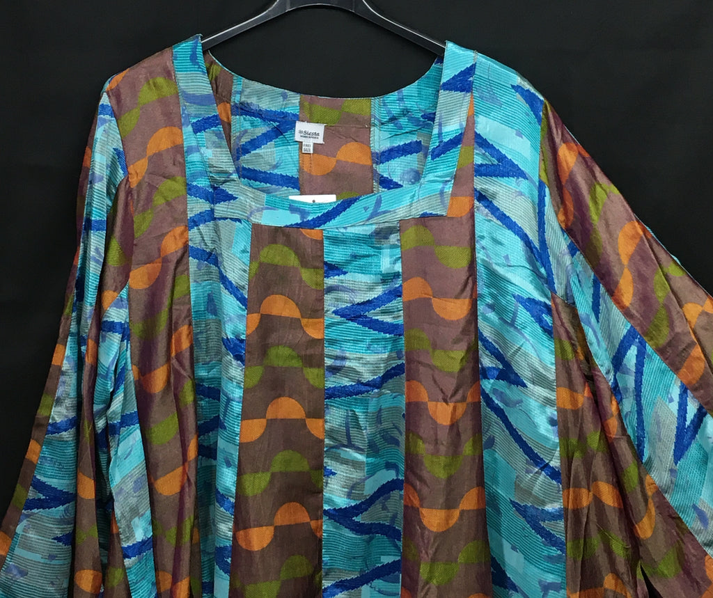 Siesta Boho Fantasy Panelled Long Smock Dress - Chocolate/Turquoise or Green/Chocolate