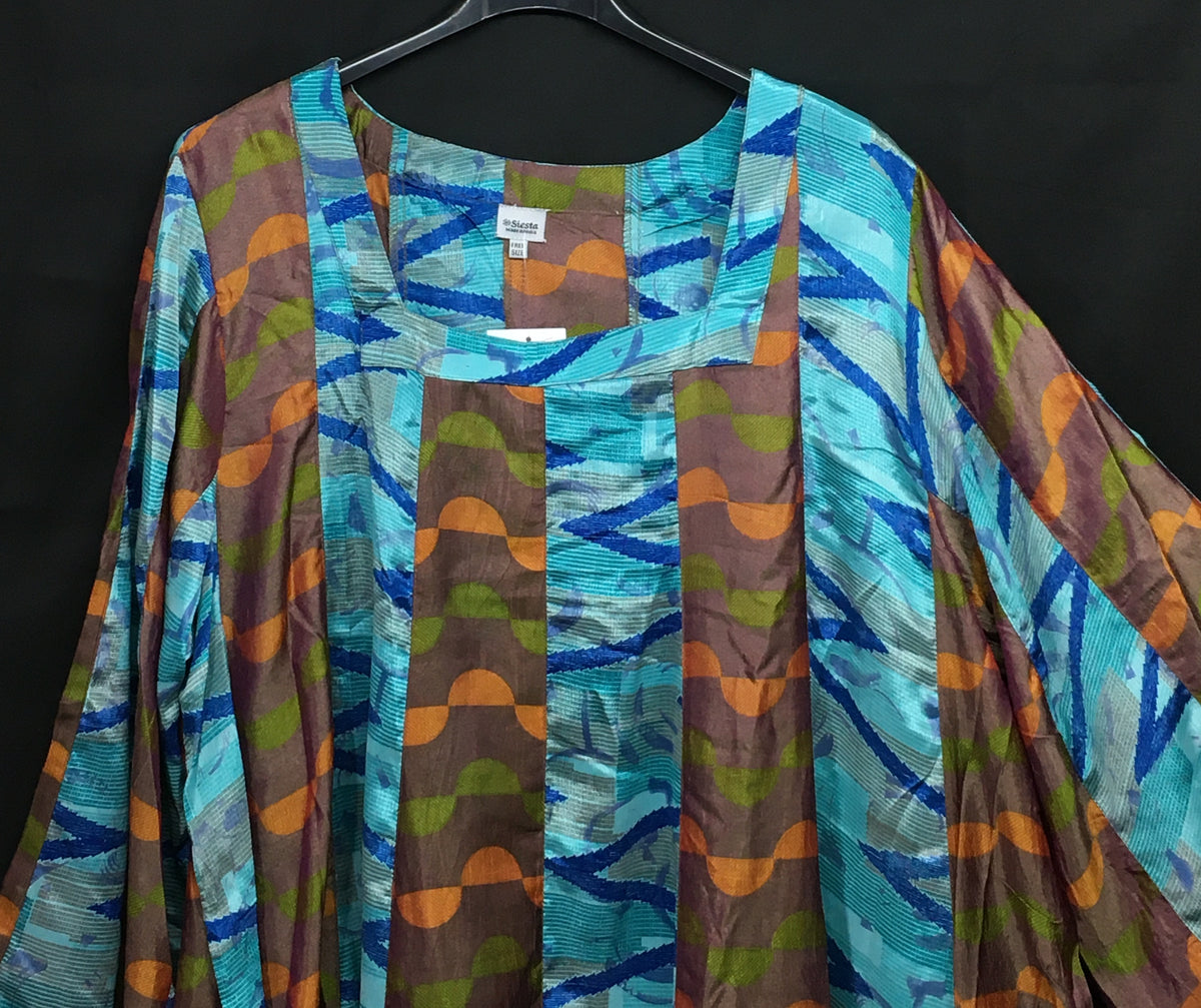 Siesta Boho Fantasy Panelled Long Smock Dress - Chocolate/Turquoise or Green/Chocolate