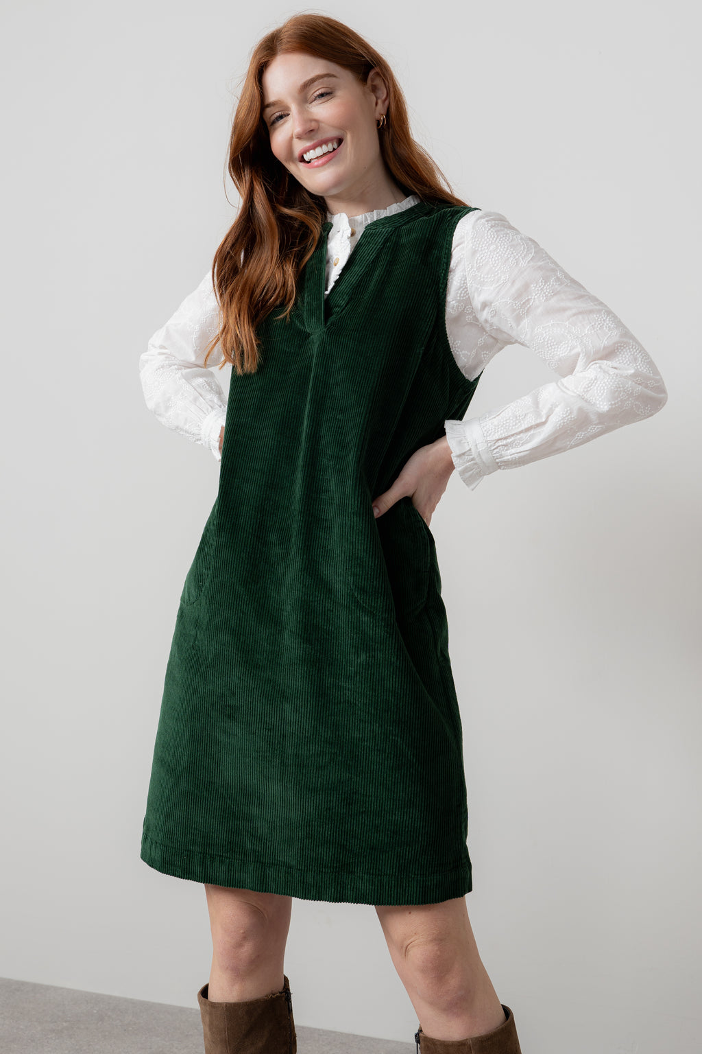 Lily & Me Belle Cord Dress ~ Navy or Pine Green