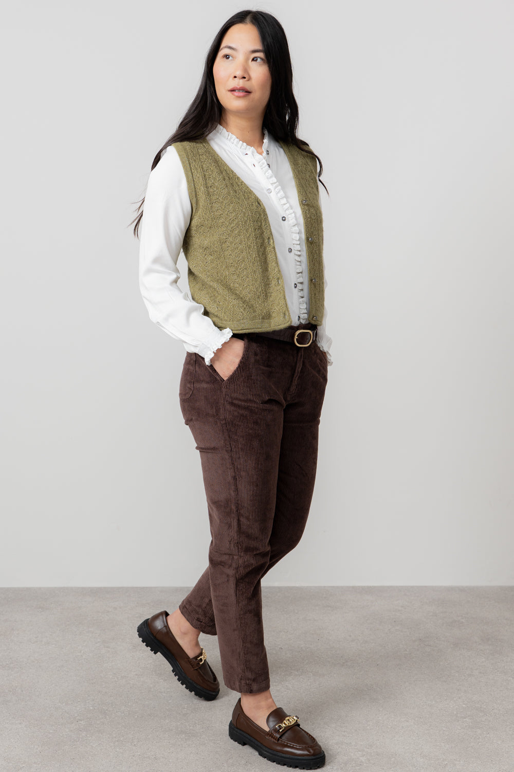 Lily & Me Brookend Cord Trousers ~ Chocolate or Pine Green
