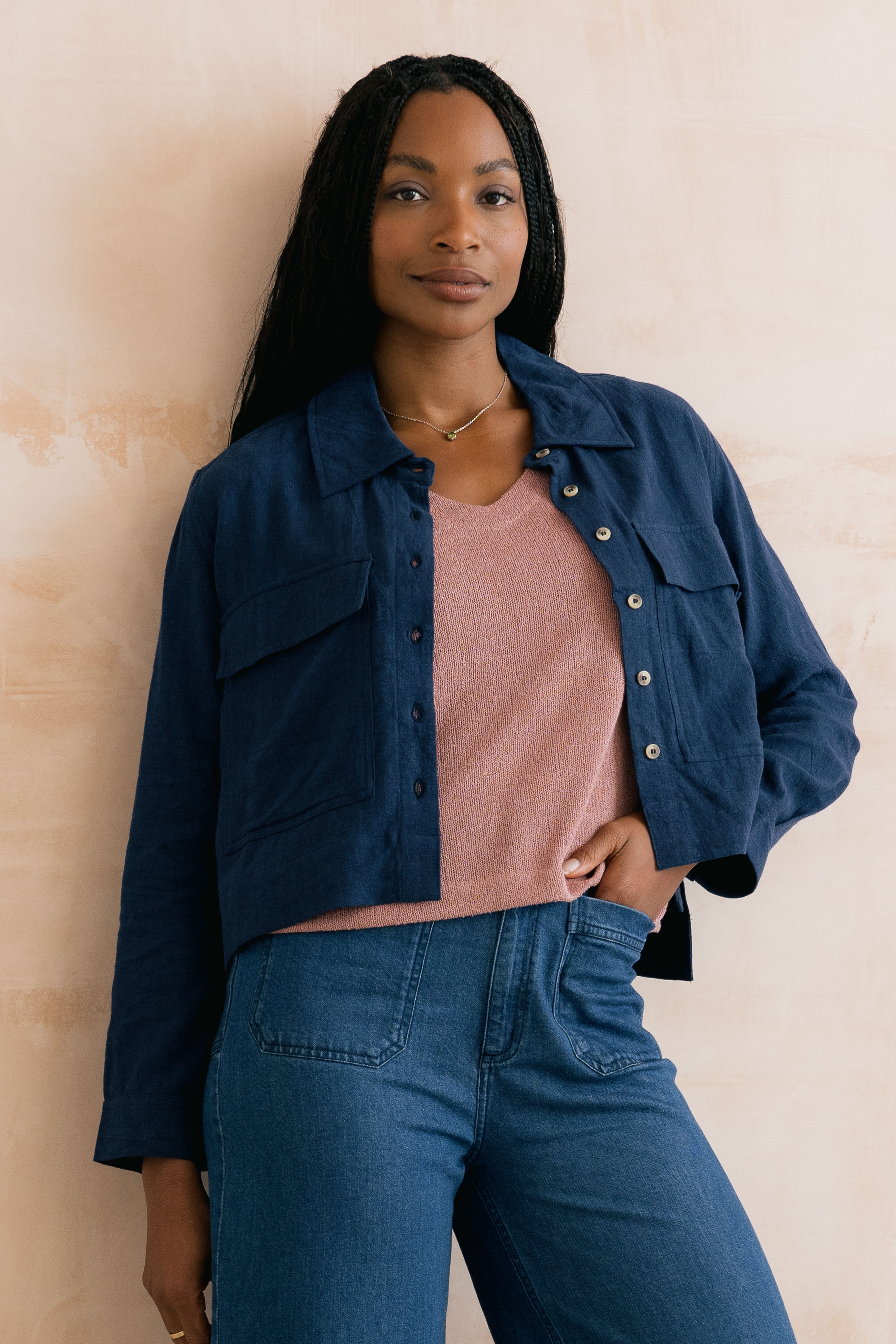 Lily & Me Grasslands Linen Jacket ~ Navy or Boysenberry