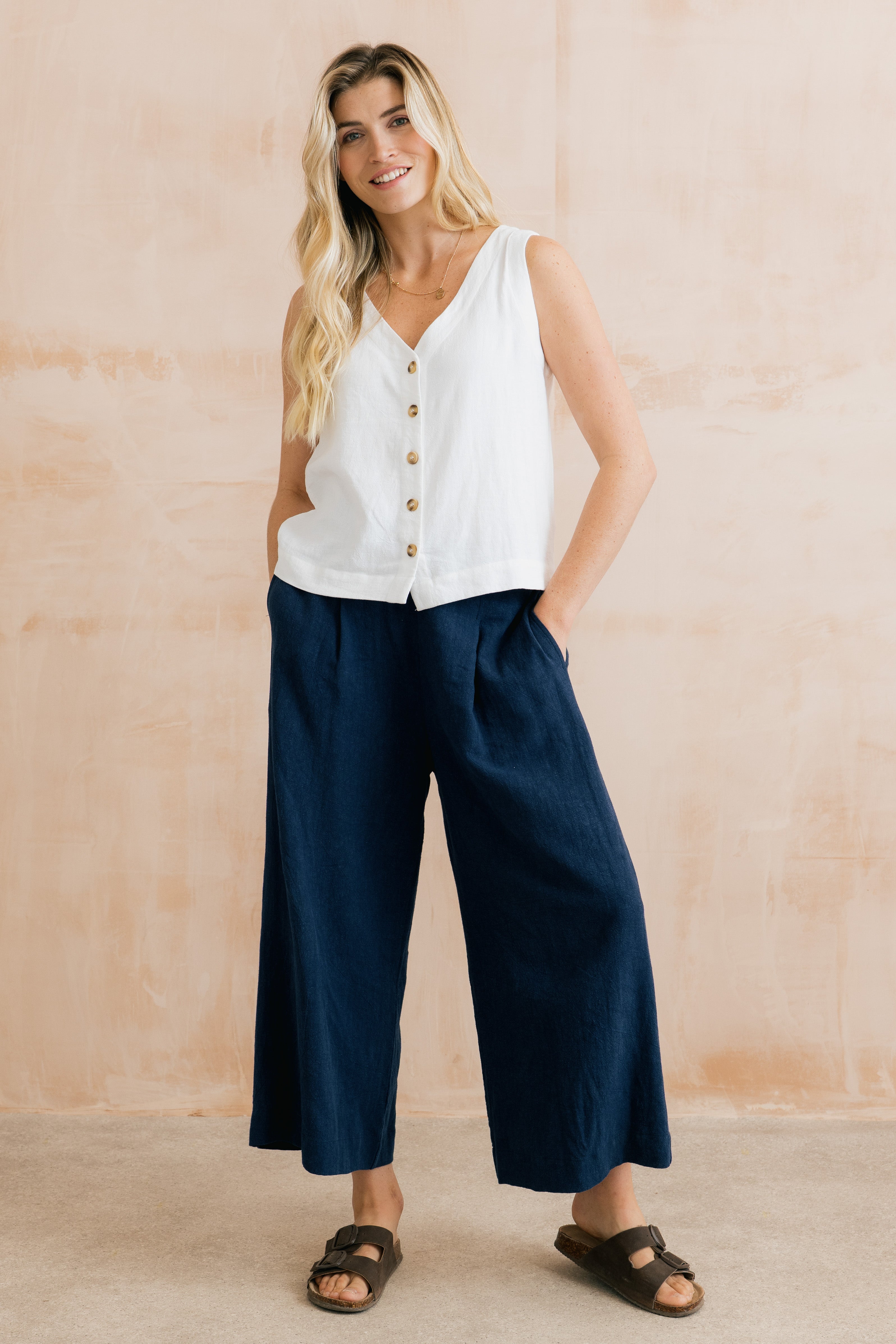 Lily & Me Summer Linen Trousers ~ Navy or Boysenberry