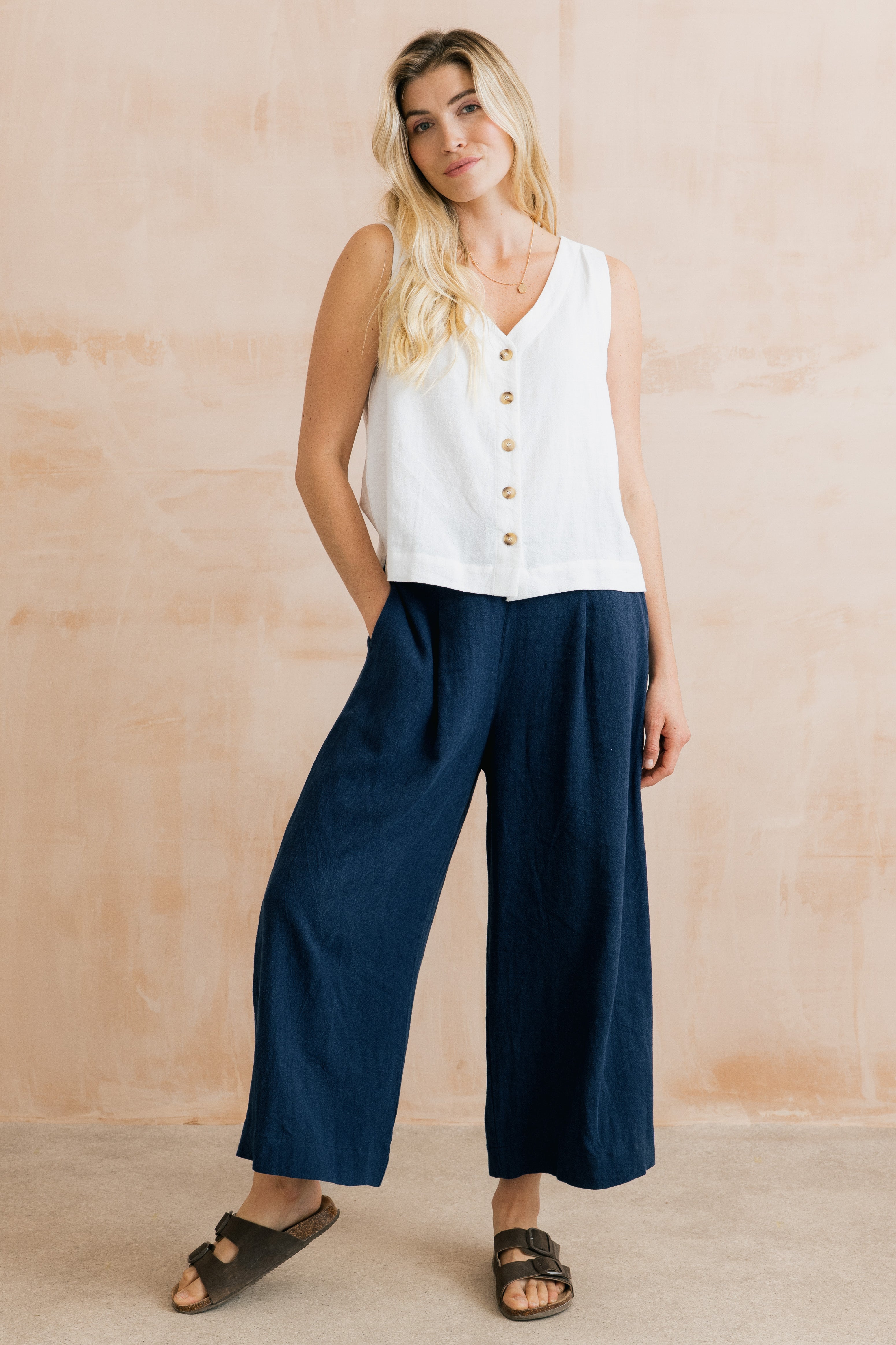 Lily & Me Summer Linen Trousers ~ Navy or Boysenberry