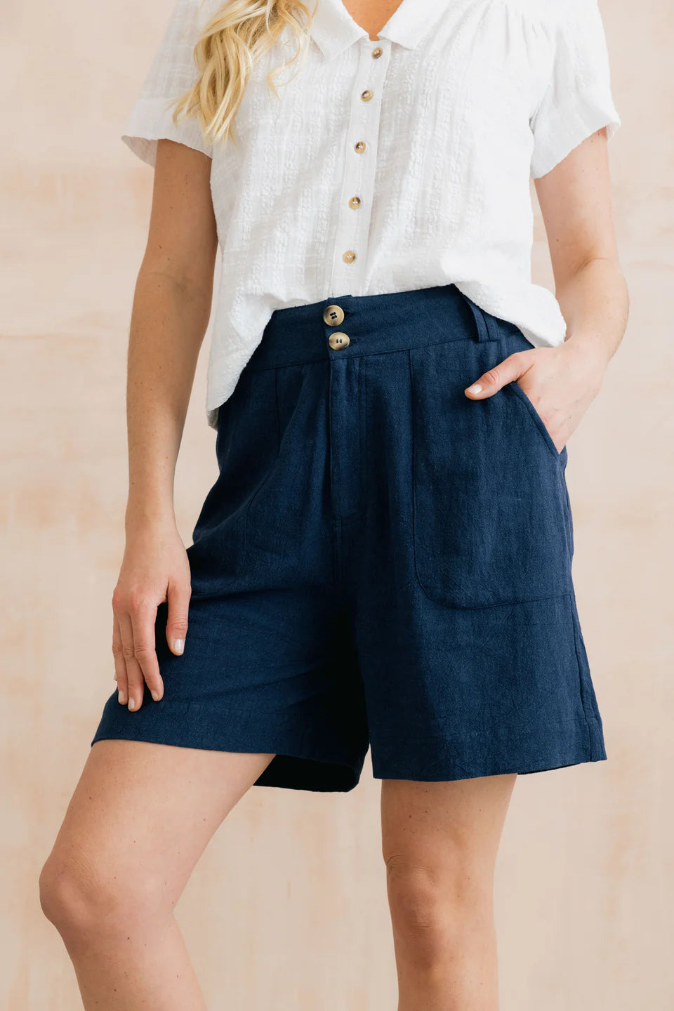 Lily & Me Naomi Navy Linen Blend Shorts
