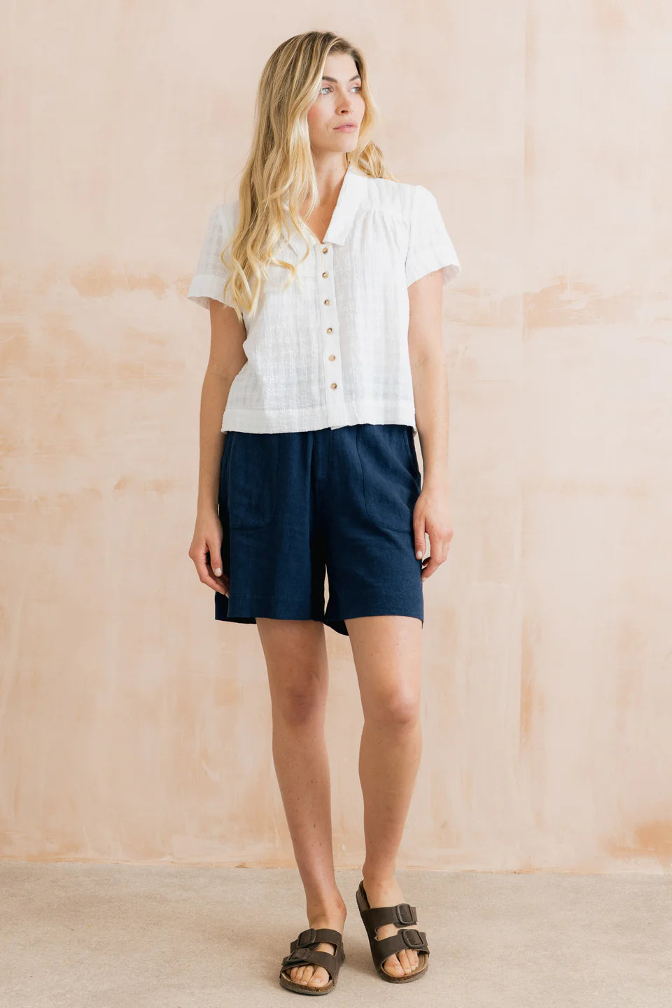 Lily & Me Naomi Navy Linen Blend Shorts