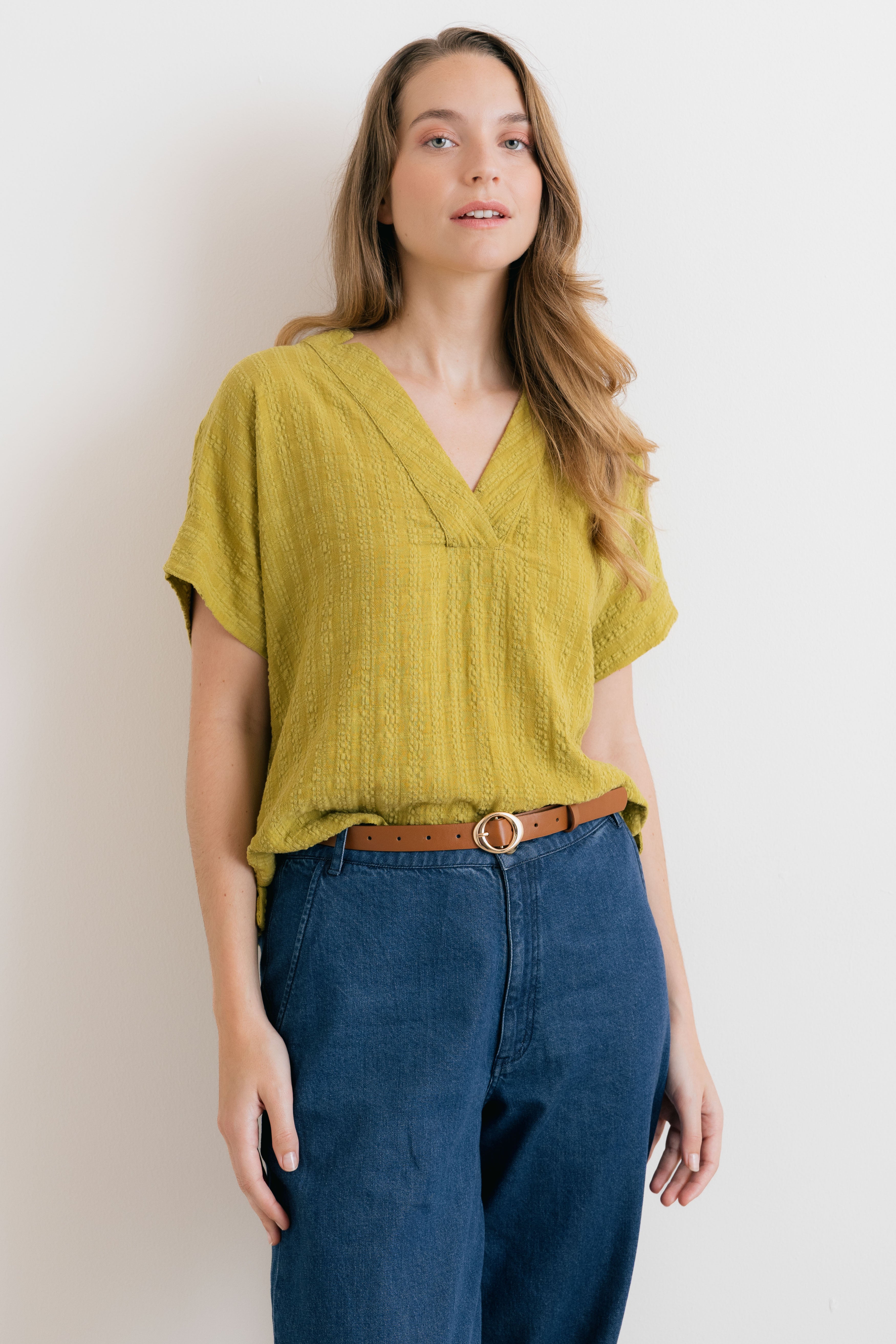 Lily & Me Orchard Textured Seersucker Blouse ~ Lime or White