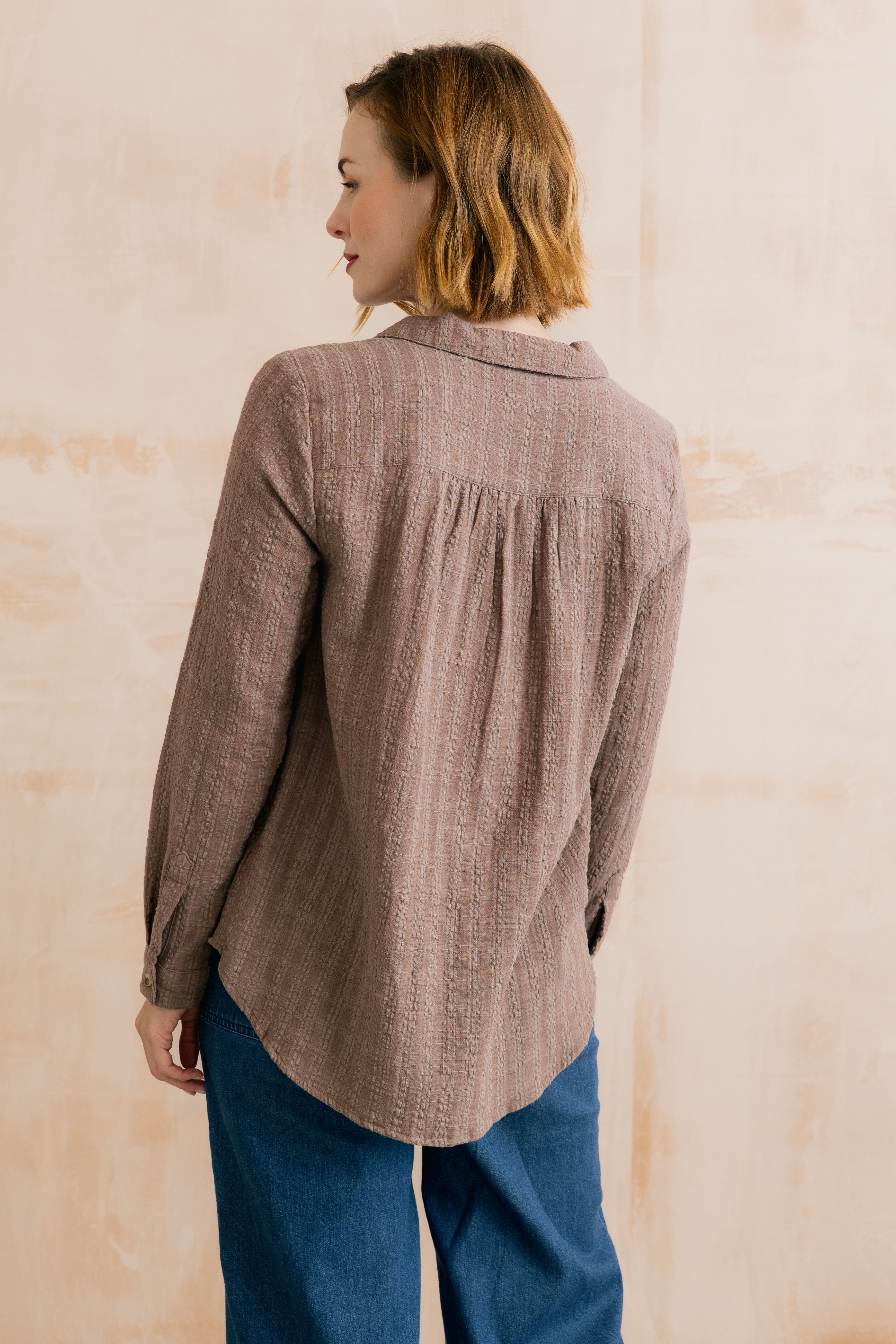 Lily & Me Savannah Seersucker Shirt ~ Mocha