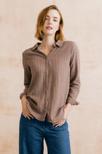 Lily & Me Savannah Seersucker Shirt ~ Mocha