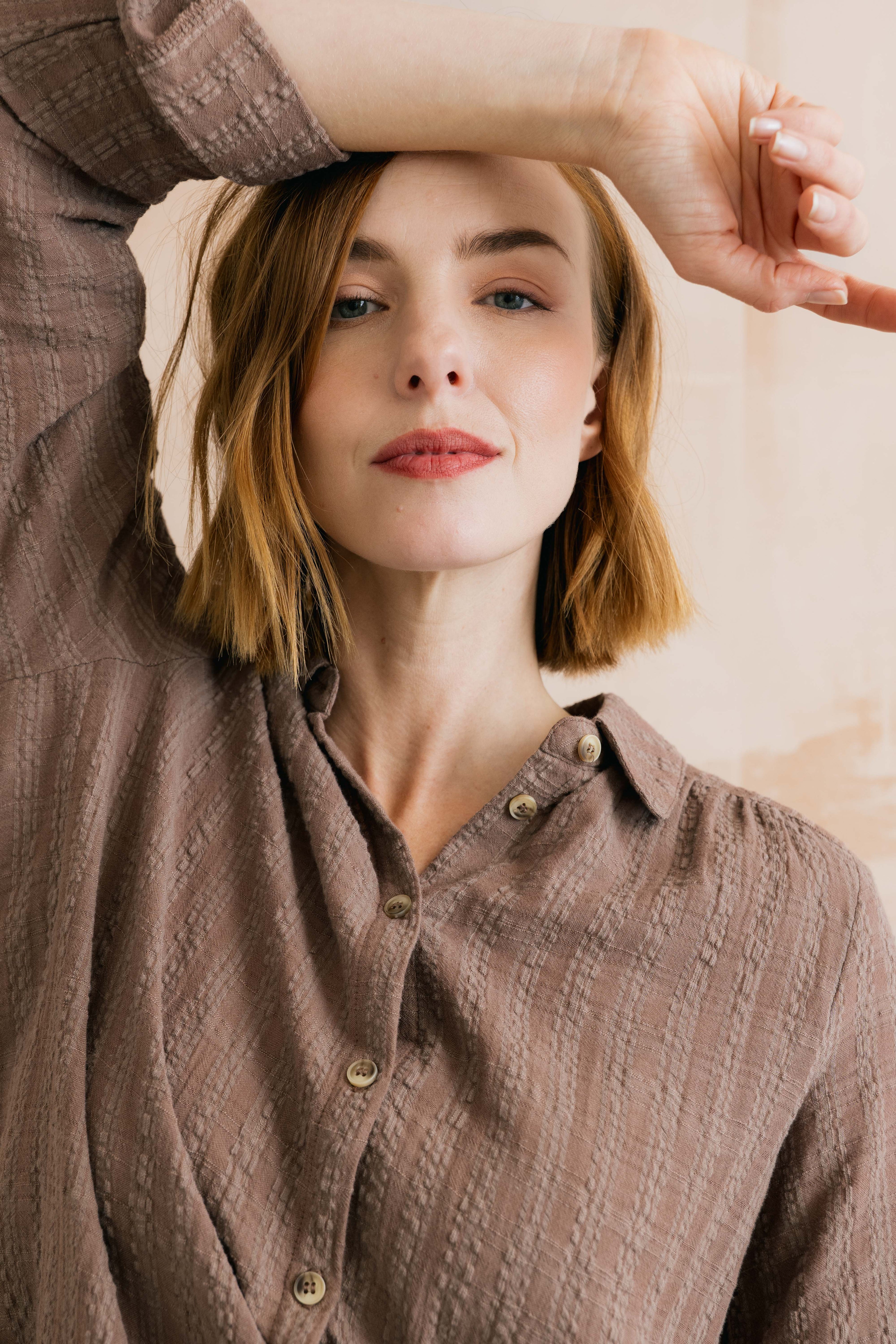 Lily & Me Savannah Seersucker Shirt ~ Mocha