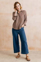 Lily & Me Savannah Seersucker Shirt ~ Mocha