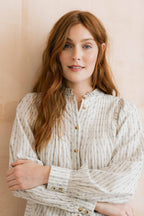 Lily & Me Flora Woven Cotton Embroidered Floral Blouse - Navy/Ecru