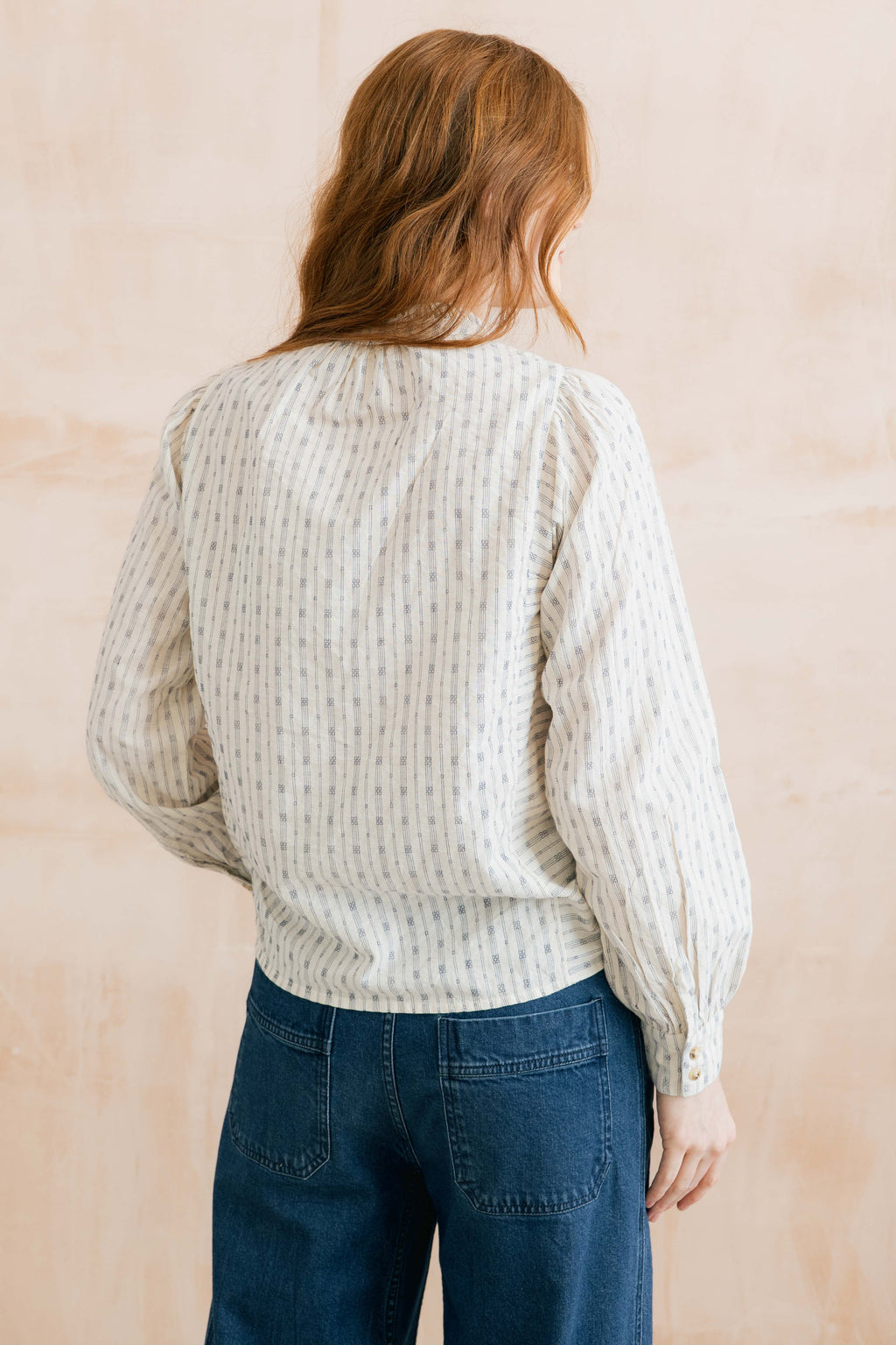Lily & Me Flora Woven Cotton Embroidered Floral Blouse - Navy/Ecru