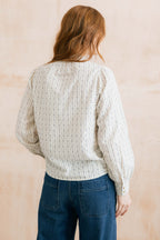 Lily & Me Flora Woven Cotton Embroidered Floral Blouse - Navy/Ecru