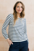 Lily & Me Caroline Jersey Striped Top - Navy/Ecru