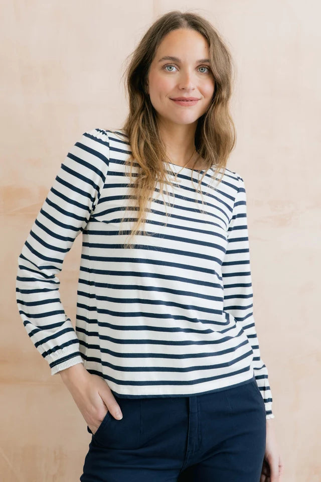 Lily & Me Caroline Jersey Striped Top - Navy/Ecru