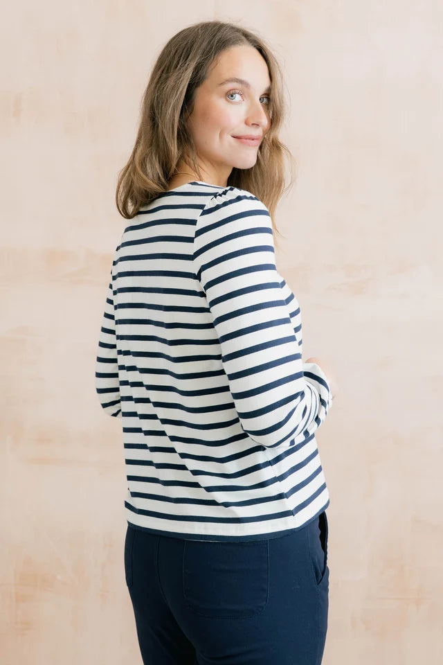 Lily & Me Caroline Jersey Striped Top - Navy/Ecru