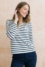 Lily & Me Caroline Jersey Striped Top - Navy/Ecru