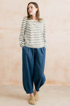 Lily & Me Caroline Jersey Striped Top - Olive/Ecru