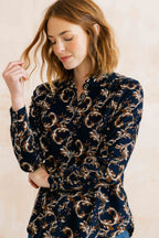 Lily & Me Beech Trailing Leaves Cotton Cord Shirt - Navy/Chocolate