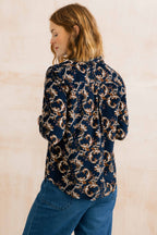 Lily & Me Beech Trailing Leaves Cotton Cord Shirt - Navy/Chocolate